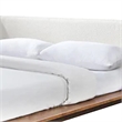 Linzy King Size Bed w Beige Boucle Winged Headboard-Walnut Brown