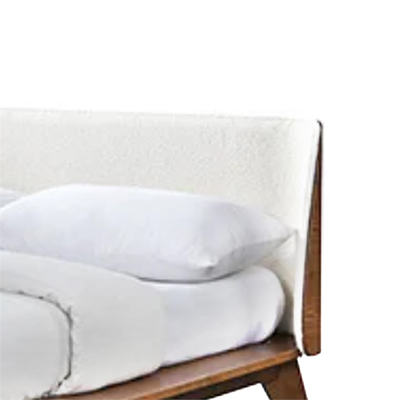 Linzy King Size Bed w Beige Boucle Winged Headboard-Walnut Brown