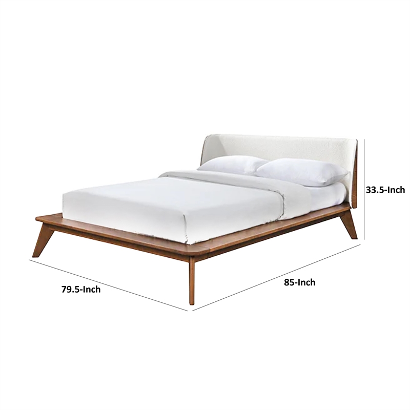 Linzy King Size Bed w Beige Boucle Winged Headboard-Walnut Brown