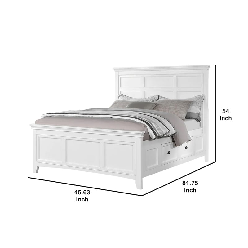 Lile Twin Bed with Side Rail Storage-Crown Molded Details-White Wood