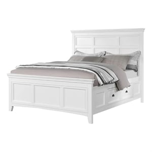 Lile Twin Bed with Side Rail Storage-Crown Molded Details-White Wood