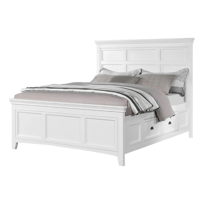 Lile Twin Bed with Side Rail Storage-Crown Molded Details-White Wood