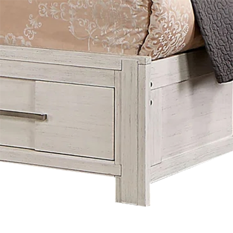 Mimy Queen Bed with Bookcase Headboard-Footboard Storage-White Wood