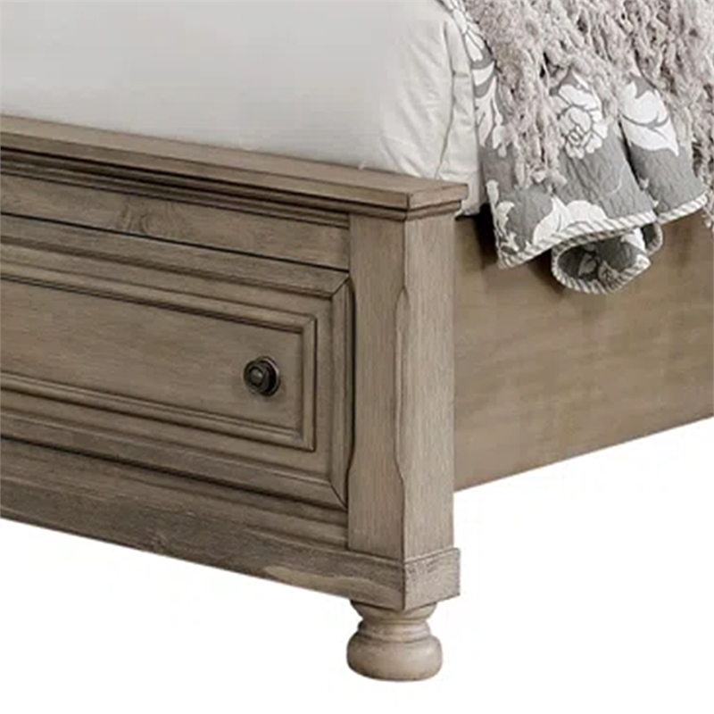Ava Queen Bed with Footboard Storage and Bun Feet-Gray Solid Wood