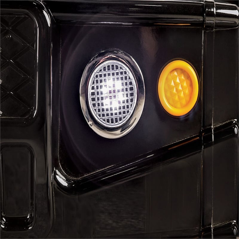 Jacky Kids Twin Bed with Off-Road Car Design-LED Headlights-Black Wood