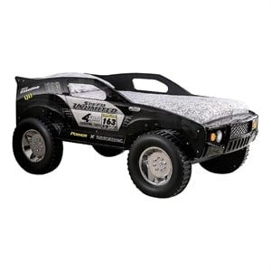 Jacky Kids Twin Bed with Off-Road Car Design-LED Headlights-Black Wood