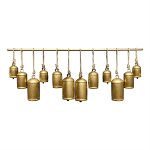 Iron Cow Bells Wall Decor 48 Inch Wide Decorative-Antique Gold-Jute Hanging Rope