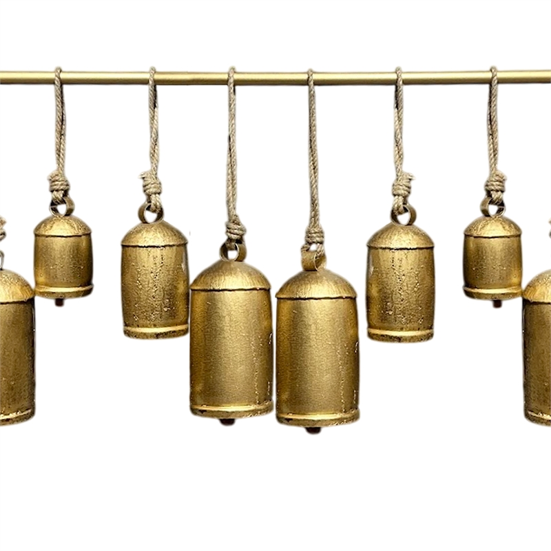 Iron Cow Bells Wall Decor 48 Inch Wide Decorative-Antique Gold-Jute Hanging Rope