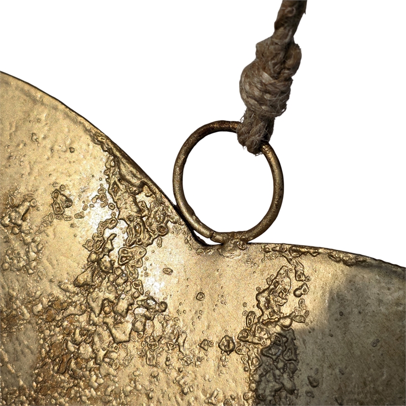 Decorative Metal Heart Wall Decor Set of 3-Antique Gold Iron-Jute Hanging Rope