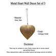 Decorative Metal Heart Wall Decor Set of 3-Antique Gold Iron-Jute Hanging Rope