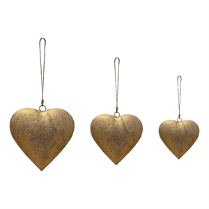 Decorative Metal Heart Wall Decor Set of 3-Antique Gold Iron-Jute Hanging Rope