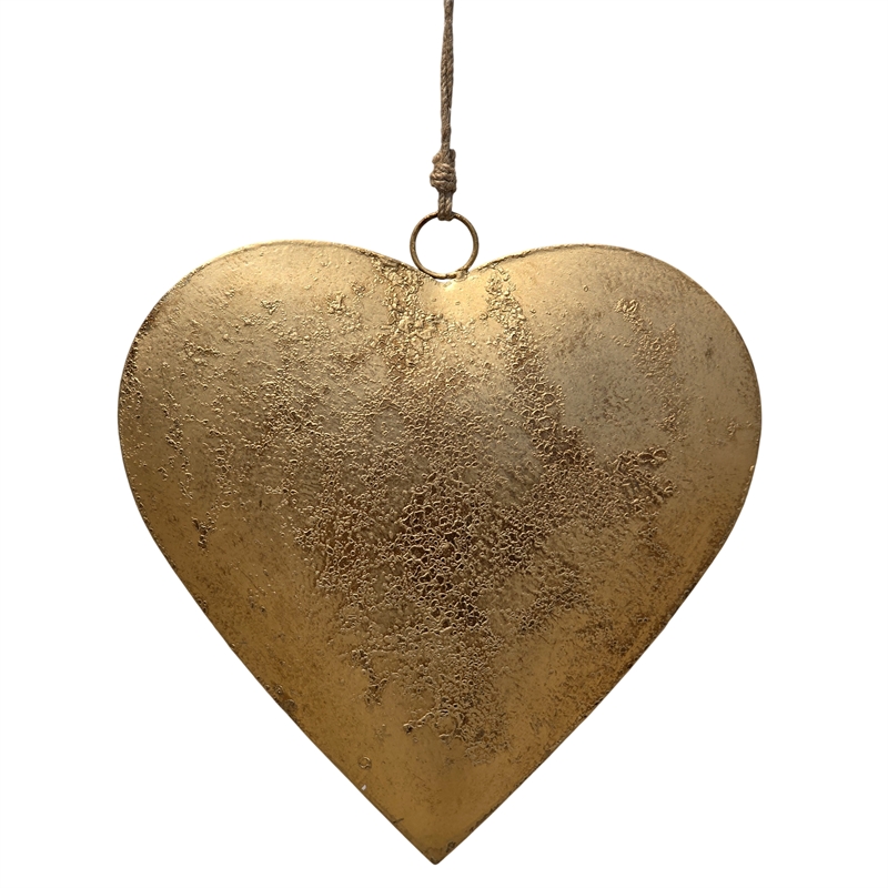 Decorative Metal Heart Wall Decor Set of 3-Antique Gold Iron-Jute Hanging Rope