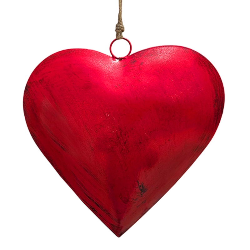 Decorative Metal Heart Wall Decor Set of 3-Classic Red with Jute Hanging Rope