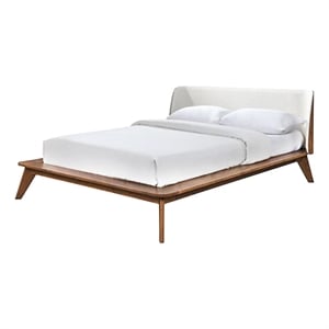 Linzy Full Size Bed w Beige Boucle Winged Headboard-Walnut Brown