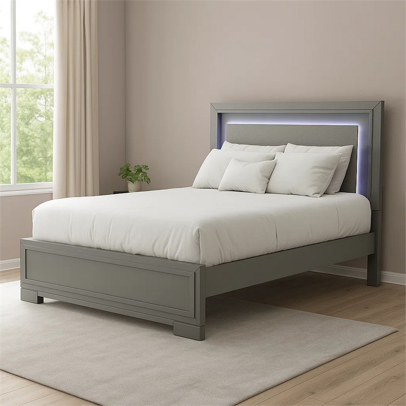 Aliso Full Size Bed-LED Panel Headboard-Modern Metallic Gray