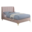 Pevy Twin Size Bed-Tufted Wingback in Light Pink Velvelike Upholstery
