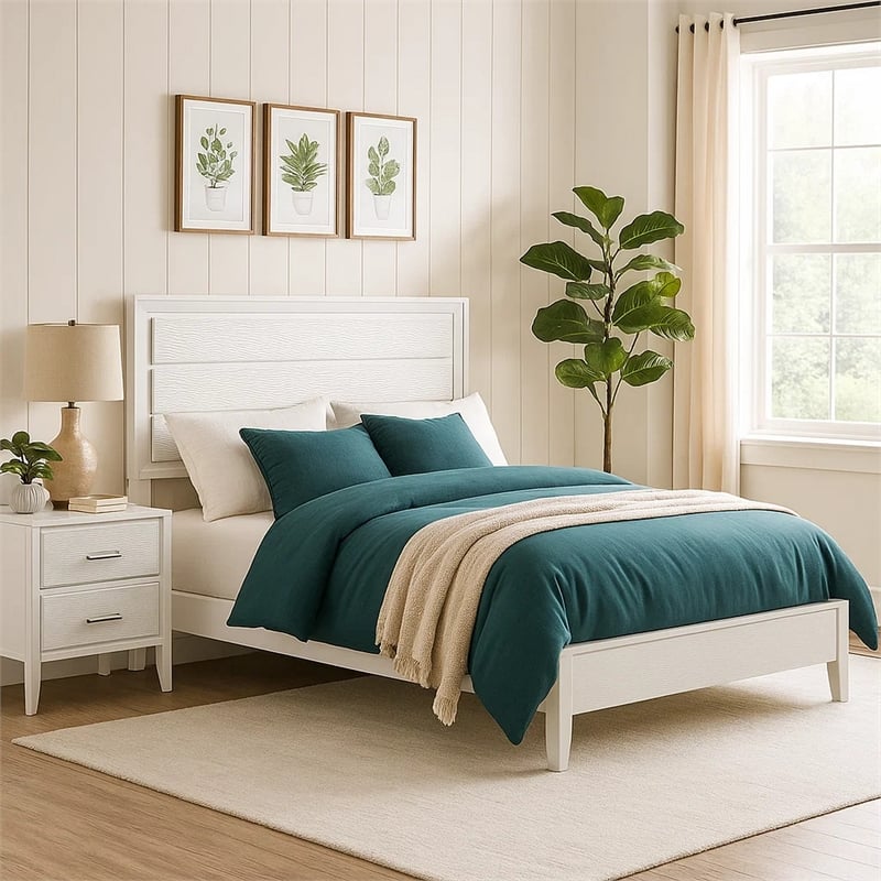 Tory King Size Bed-Wave Texture and Mitered Corners-Modern White
