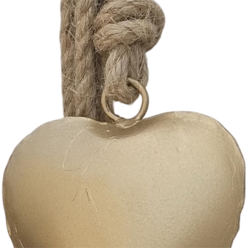 6 Heart Shape Iron Bells on 35 Inch Jute Hanging Rope-Antique Gold Wall Decor