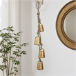 Rustic Iron Hanging Bells Wall Decor-Cylindrical Cowbell-Jute Rope-Antique Gold