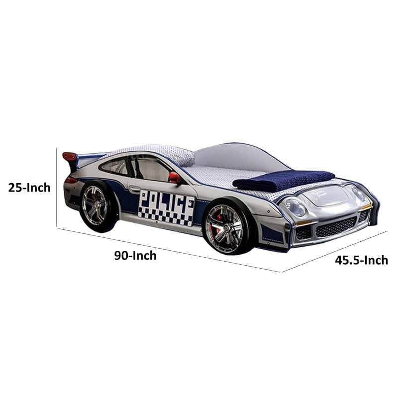 Peri Twin Size Kids Bed with Realistic Police Car Design-White-Blue