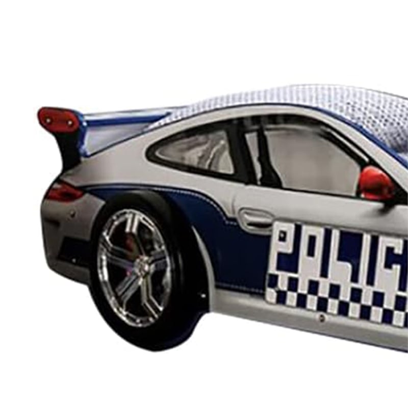 Peri Twin Size Kids Bed with Realistic Police Car Design-White-Blue