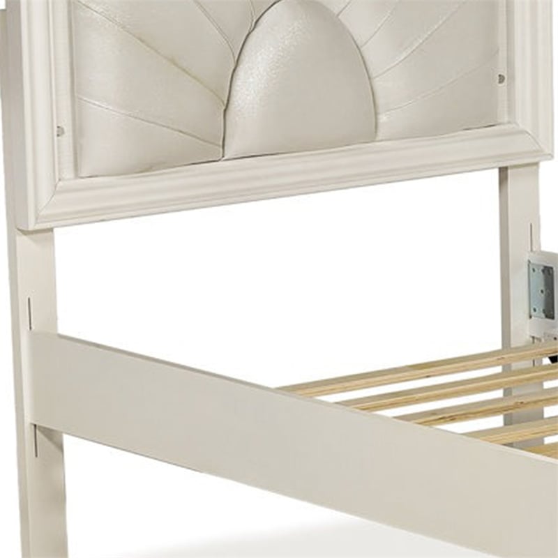 Jisoo Full Size Bed-Pearl White Upholstery-Radial Arch Headboard