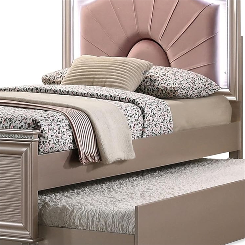 Jisoo Full Size Bed-Rose Gold Upholstery-Radial Arch Headboard
