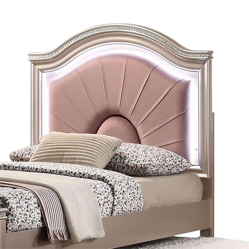Jisoo Full Size Bed-Rose Gold Upholstery-Radial Arch Headboard