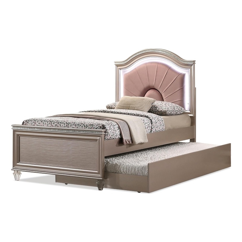 Jisoo Full Size Bed-Rose Gold Upholstery-Radial Arch Headboard