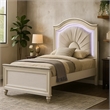 Jisoo Twin Size Bed-Pearl White Upholstery-Radial Arch Headboard