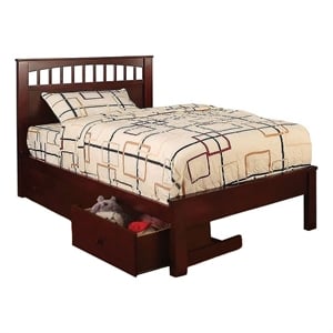 Resy Twin Size Bed-Slatted Headboard and Side Drawers-Cherry Brown