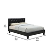Legy Queen Size Bed-Button Tufted Black Faux Leather Upholstery