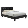 Legy Queen Size Bed-Button Tufted Black Faux Leather Upholstery