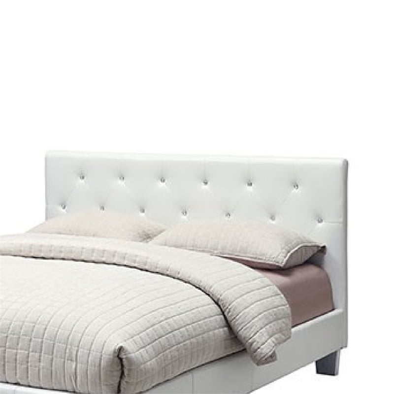 Legy Twin Size Bed-Button Tufted White Faux Leather Upholstery