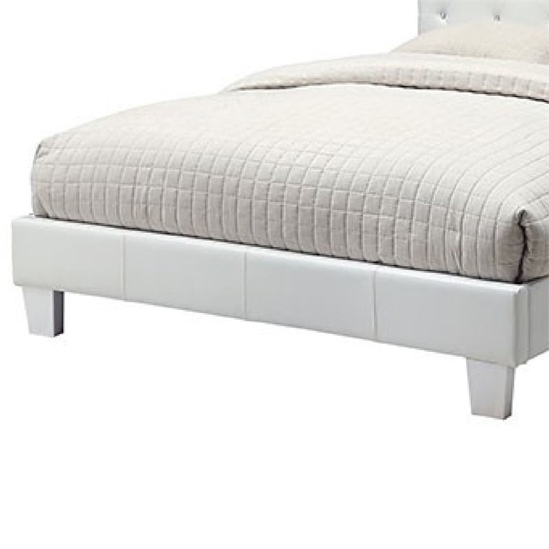 Legy Twin Size Bed-Button Tufted White Faux Leather Upholstery