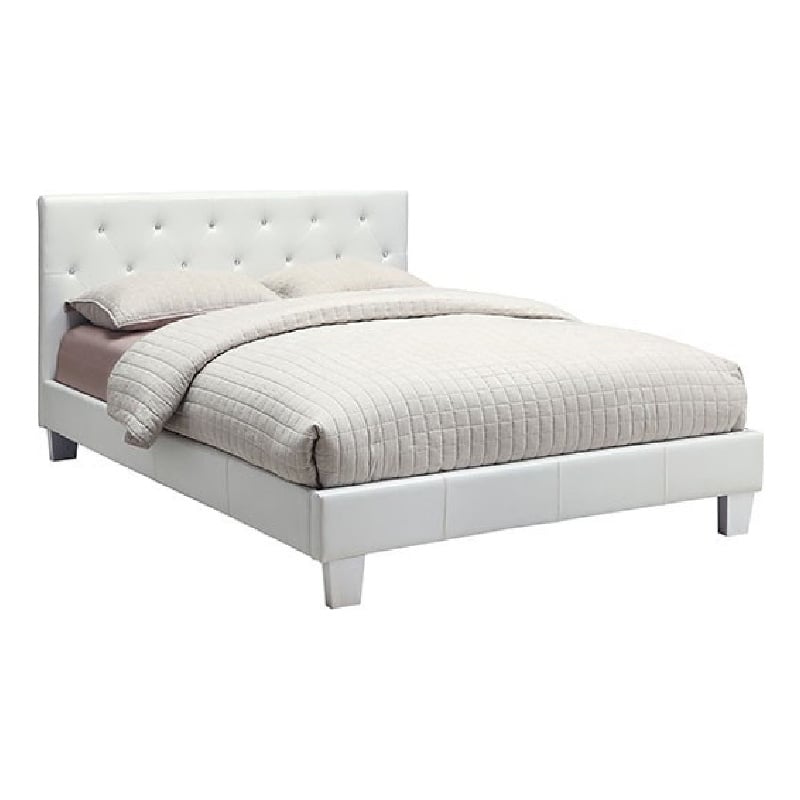 Legy Twin Size Bed-Button Tufted White Faux Leather Upholstery