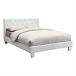 Legy Twin Size Bed-Button Tufted White Faux Leather Upholstery