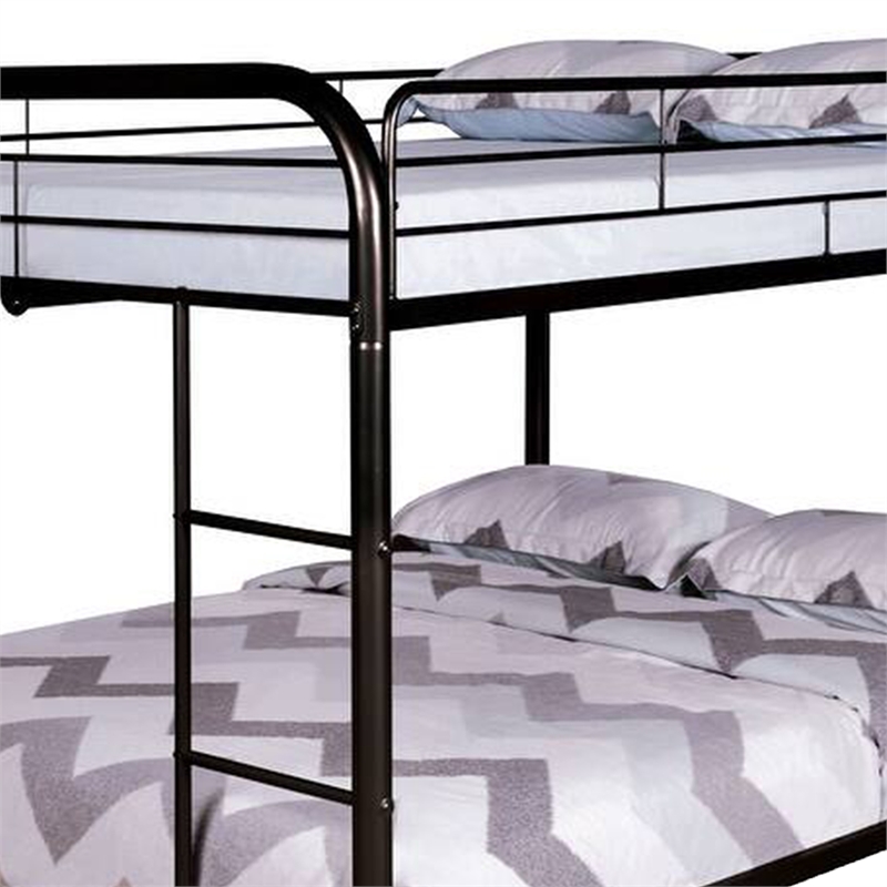 Fegy Full Over Full Bunk Bed-Ladder and Rails-Black Metal Frame