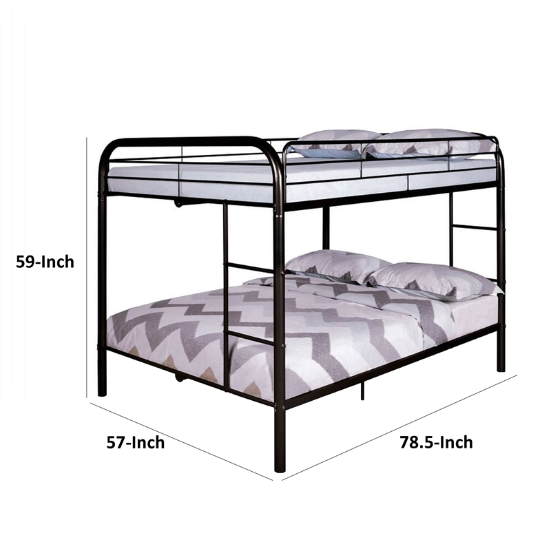 Fegy Full Over Full Bunk Bed-Ladder and Rails-Black Metal Frame