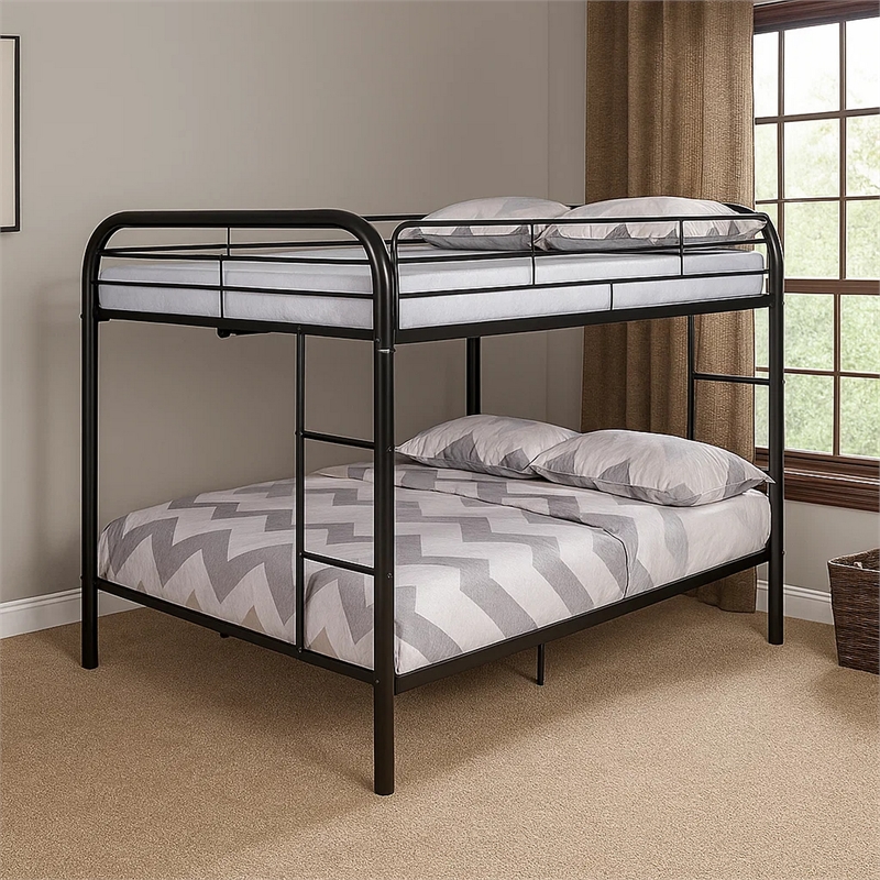 Fegy Full Over Full Bunk Bed-Ladder and Rails-Black Metal Frame