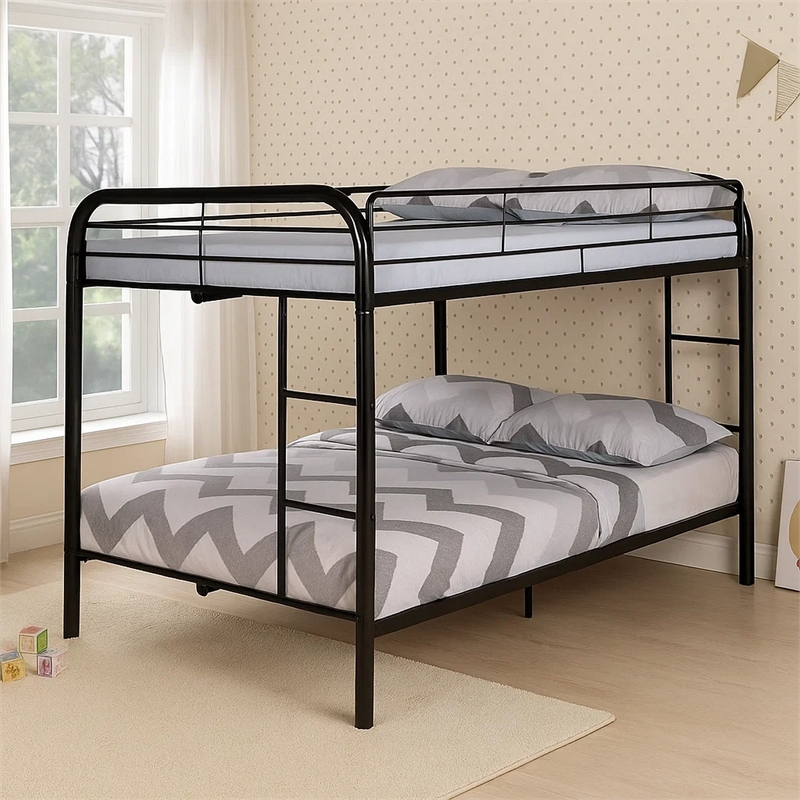Fegy Full Over Full Bunk Bed-Ladder and Rails-Black Metal Frame