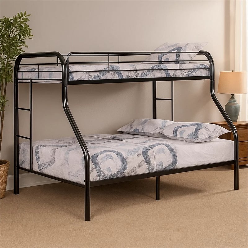 Fegy Twin over Full Bunk Bed with Ladder and Rails-Black Metal Frame