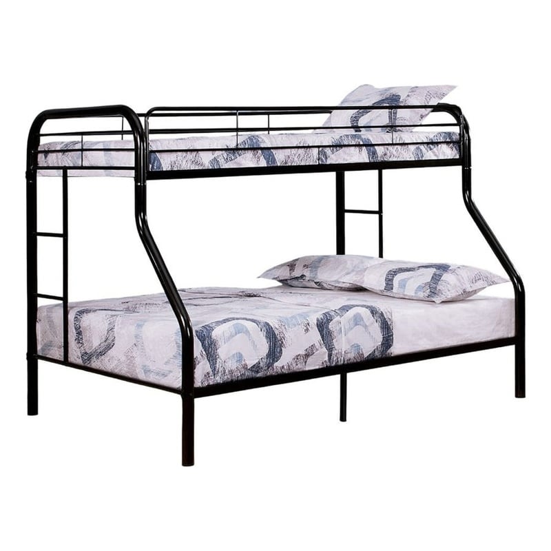 Fegy Twin over Full Bunk Bed with Ladder and Rails-Black Metal Frame
