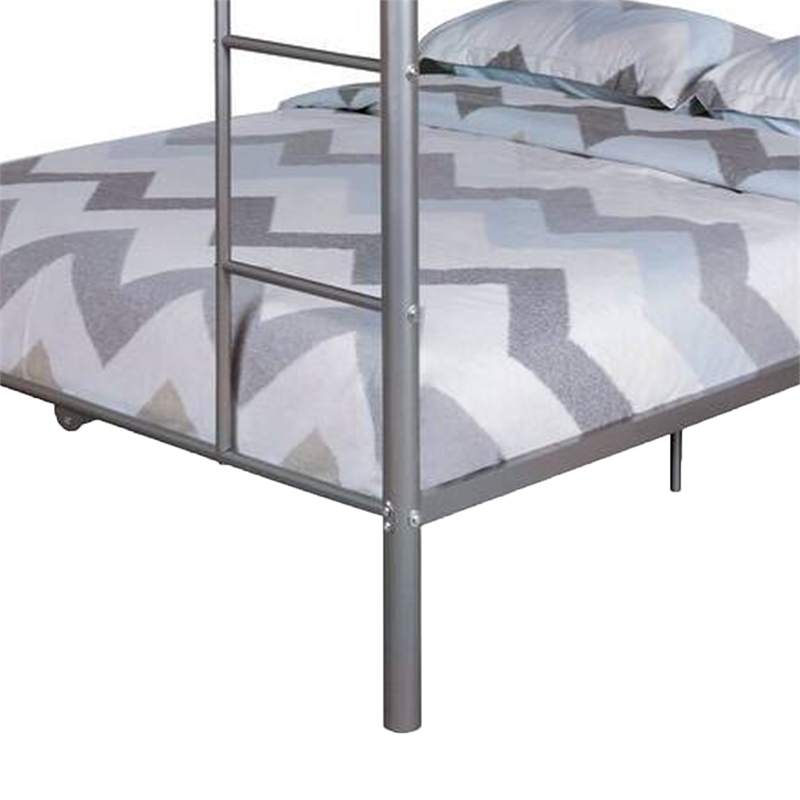 Fegy Full over Full Bunk Bed with Ladder and Rails-Silver Metal Frame