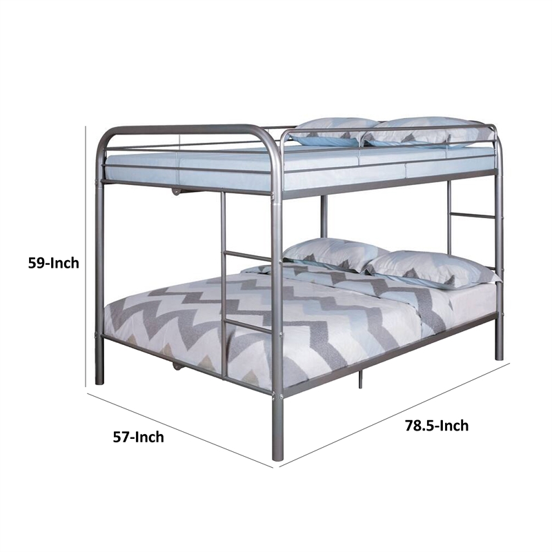 Fegy Full over Full Bunk Bed with Ladder and Rails-Silver Metal Frame