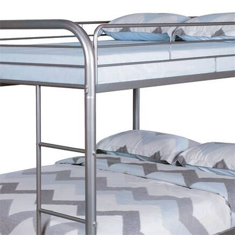 Fegy Full over Full Bunk Bed with Ladder and Rails-Silver Metal Frame