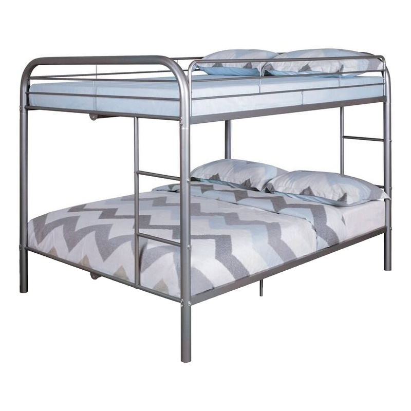 Fegy Full over Full Bunk Bed with Ladder and Rails-Silver Metal Frame