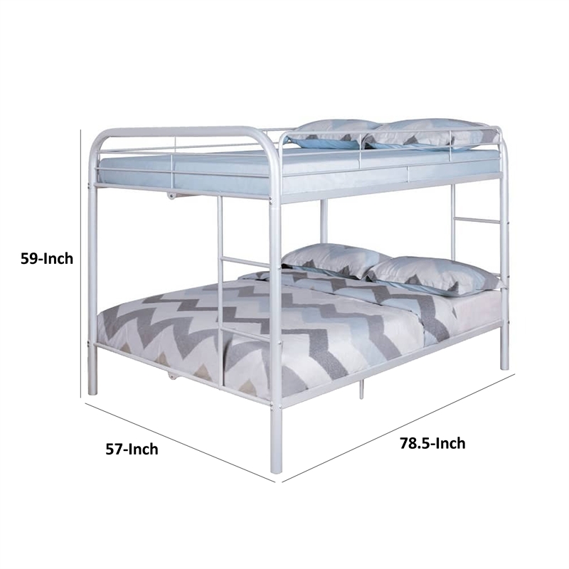 Fegy Full over Full Bunk Bed with Ladder and Rails-White Metal Frame