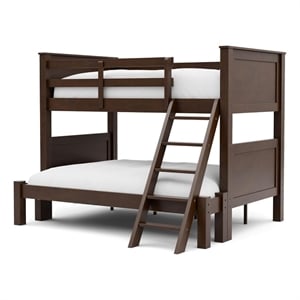 Zedy Twin over Full Bunk Bed with Ladder and Guardrails-Walnut Brown