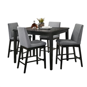 Heni 5pc Counter Table and 4 Chair Set-Gray Padded-Dark Walnut Brown